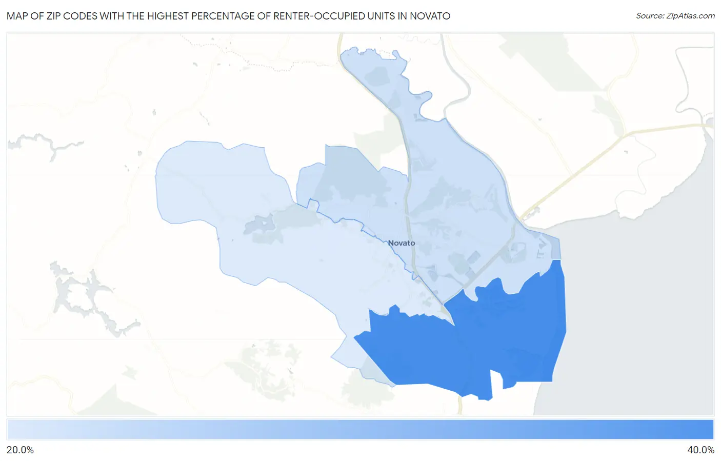 Zip Codes with the Highest Percentage of Renter-Occupied Units in Novato Map