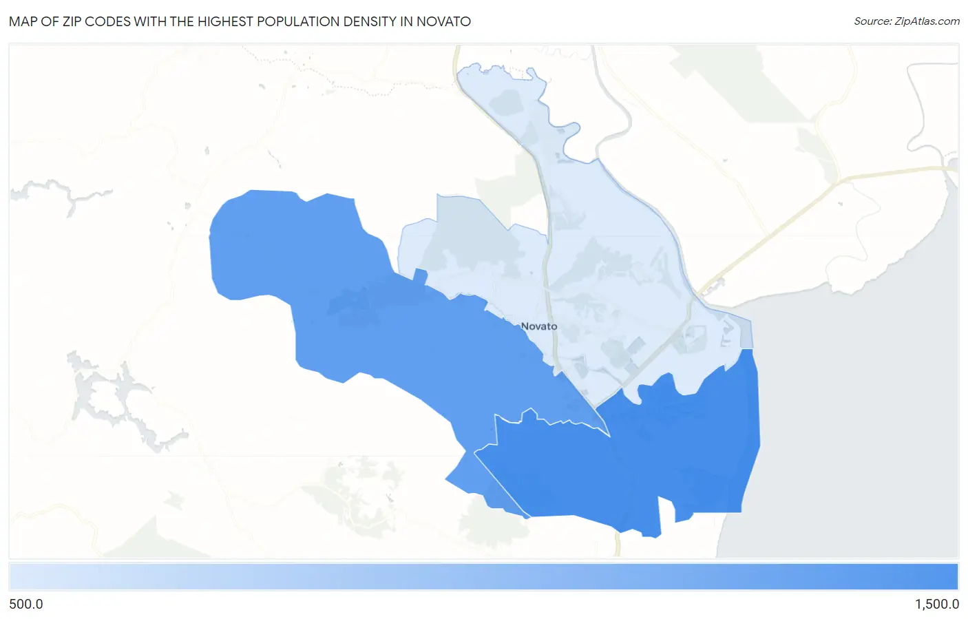 Zip Codes with the Highest Population Density in Novato Map