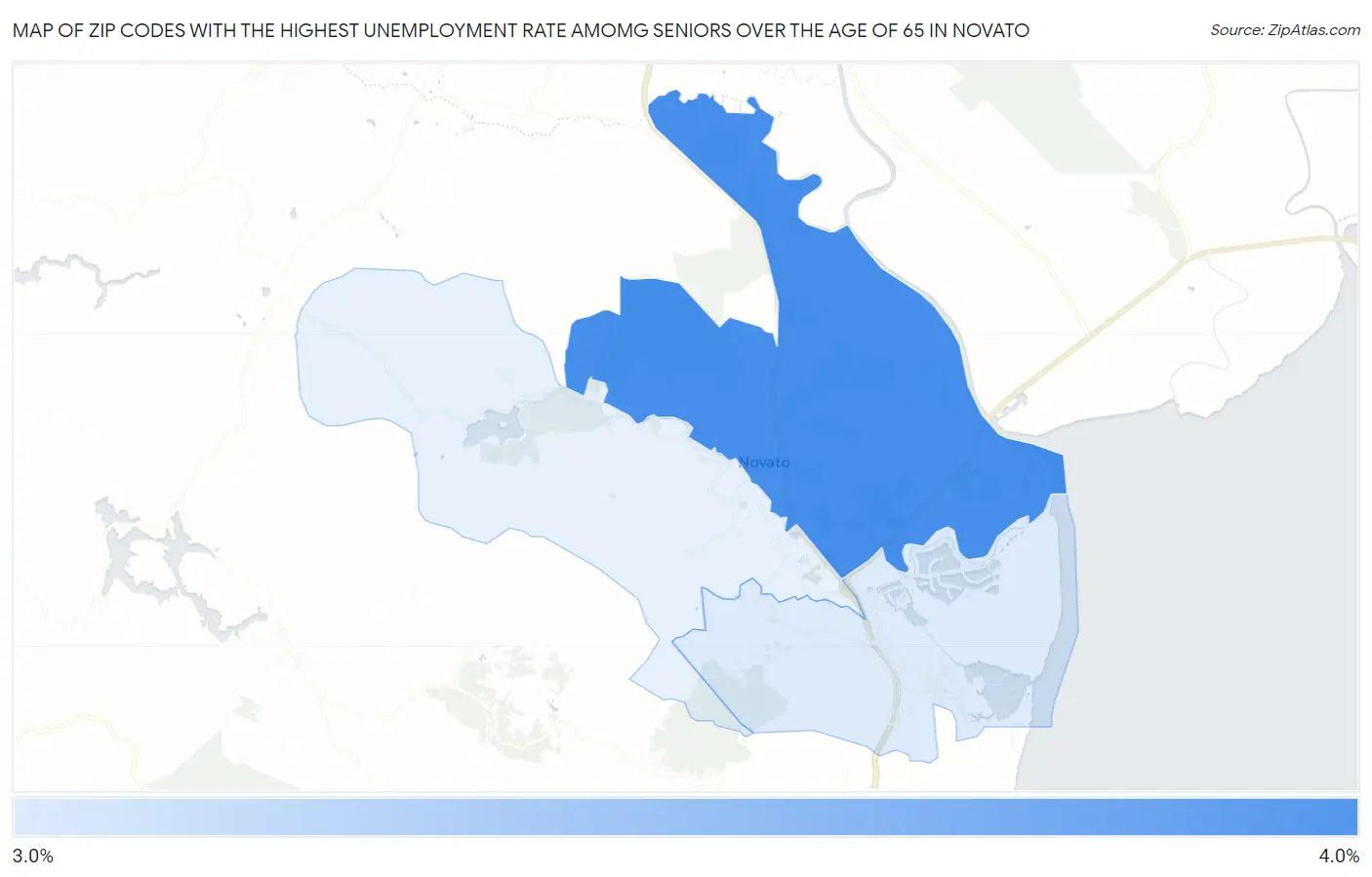 Zip Codes with the Highest Unemployment Rate Amomg Seniors Over the Age of 65 in Novato Map