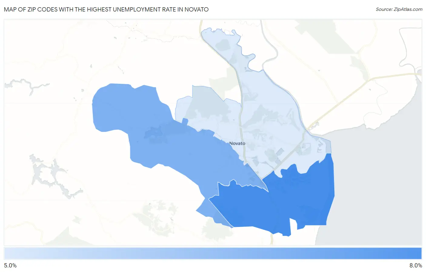 Zip Codes with the Highest Unemployment Rate in Novato Map