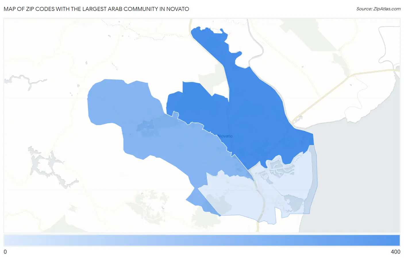 Zip Codes with the Largest Arab Community in Novato Map