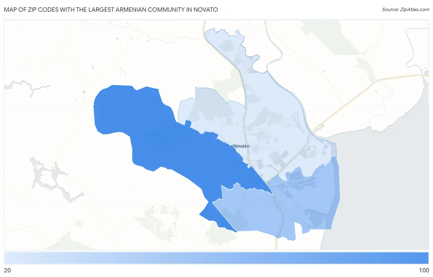 Zip Codes with the Largest Armenian Community in Novato Map