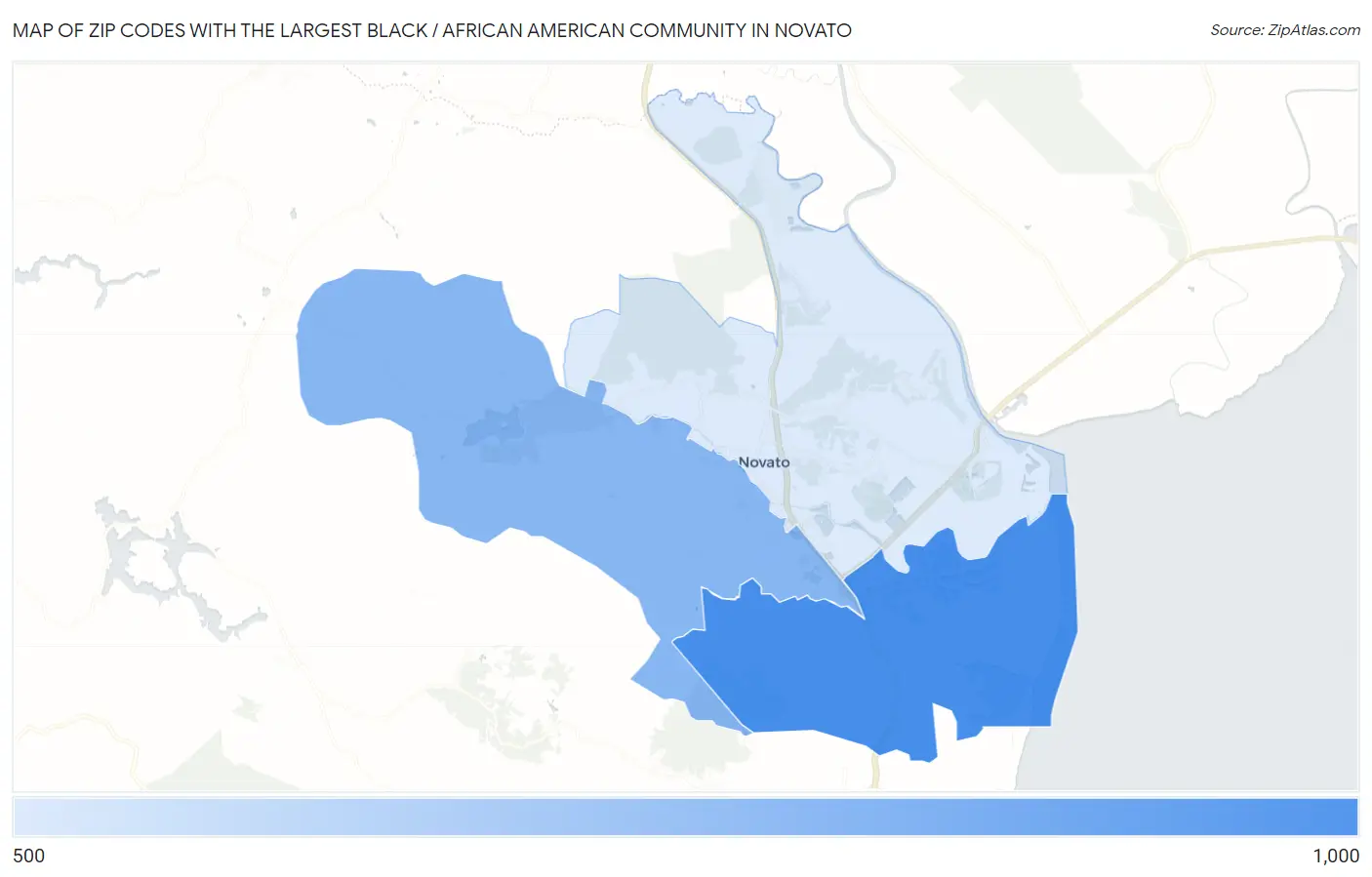 Zip Codes with the Largest Black / African American Community in Novato Map