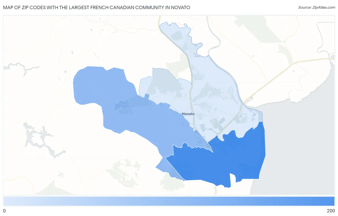 Zip Codes with the Largest French Canadian Community in Novato Map