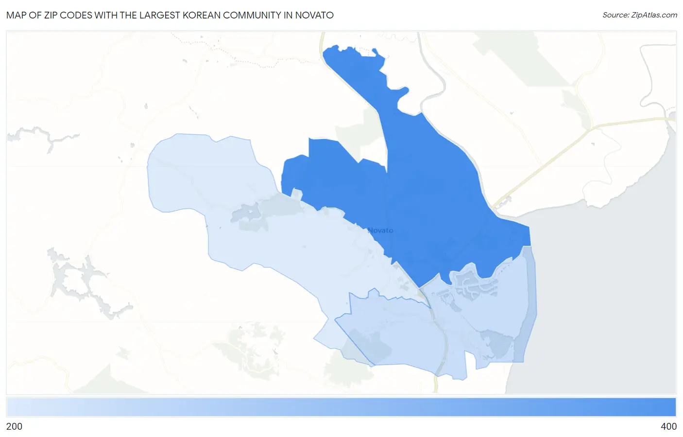 Zip Codes with the Largest Korean Community in Novato Map