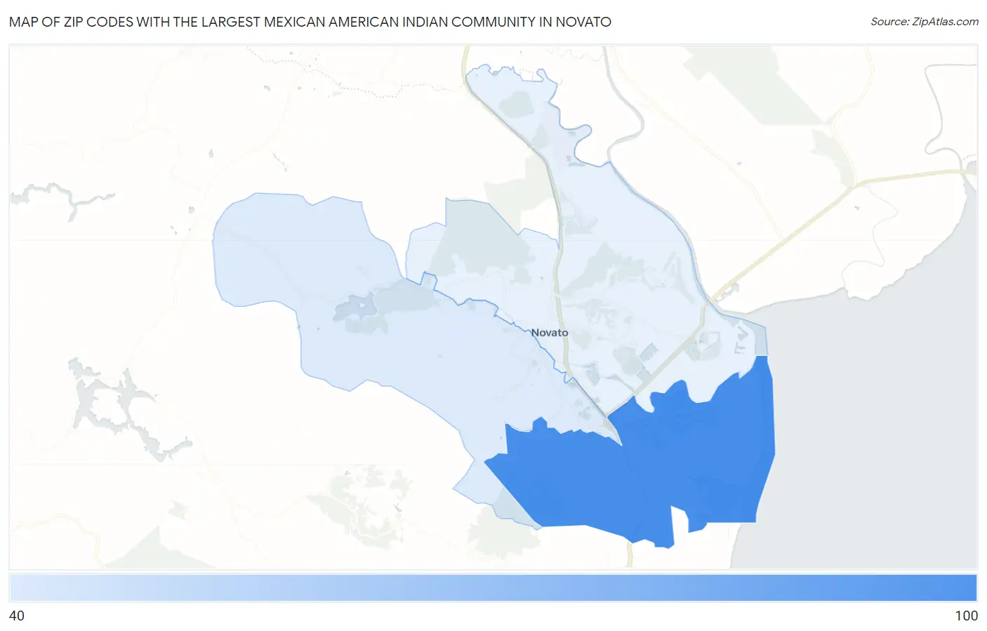 Zip Codes with the Largest Mexican American Indian Community in Novato Map