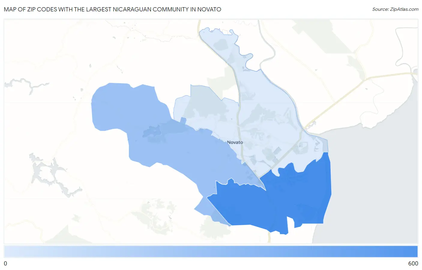 Zip Codes with the Largest Nicaraguan Community in Novato Map