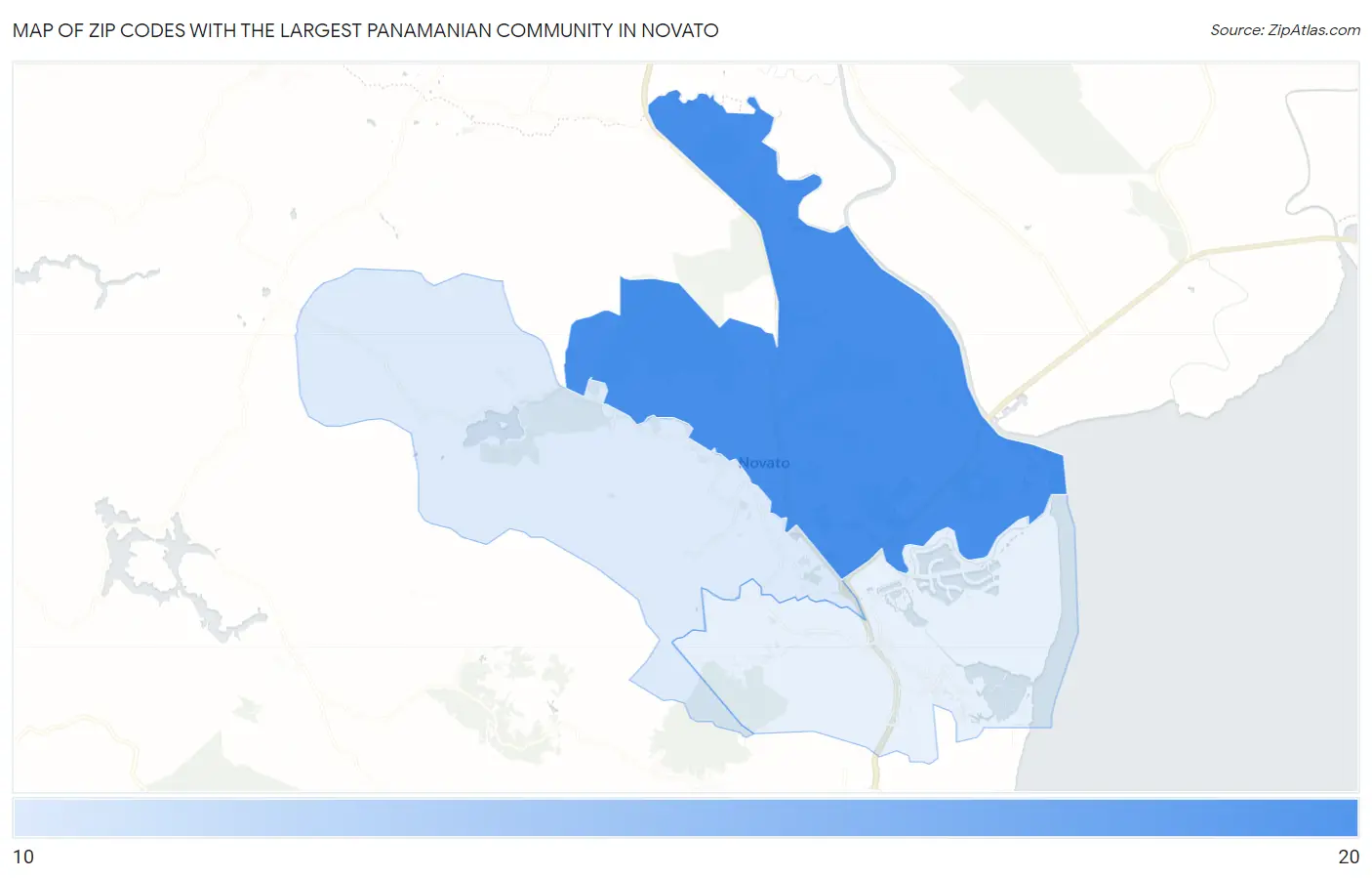 Zip Codes with the Largest Panamanian Community in Novato Map