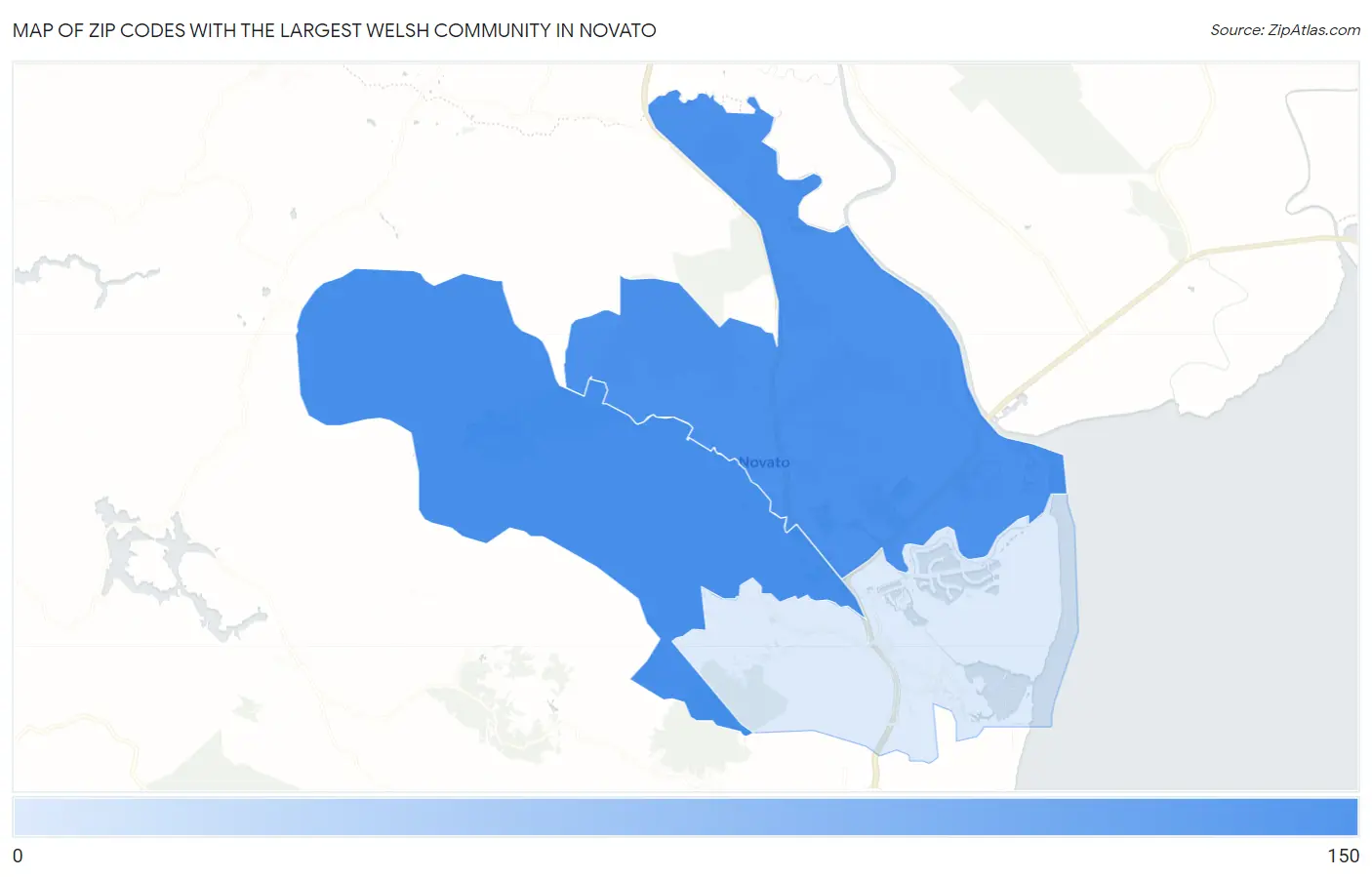 Zip Codes with the Largest Welsh Community in Novato Map