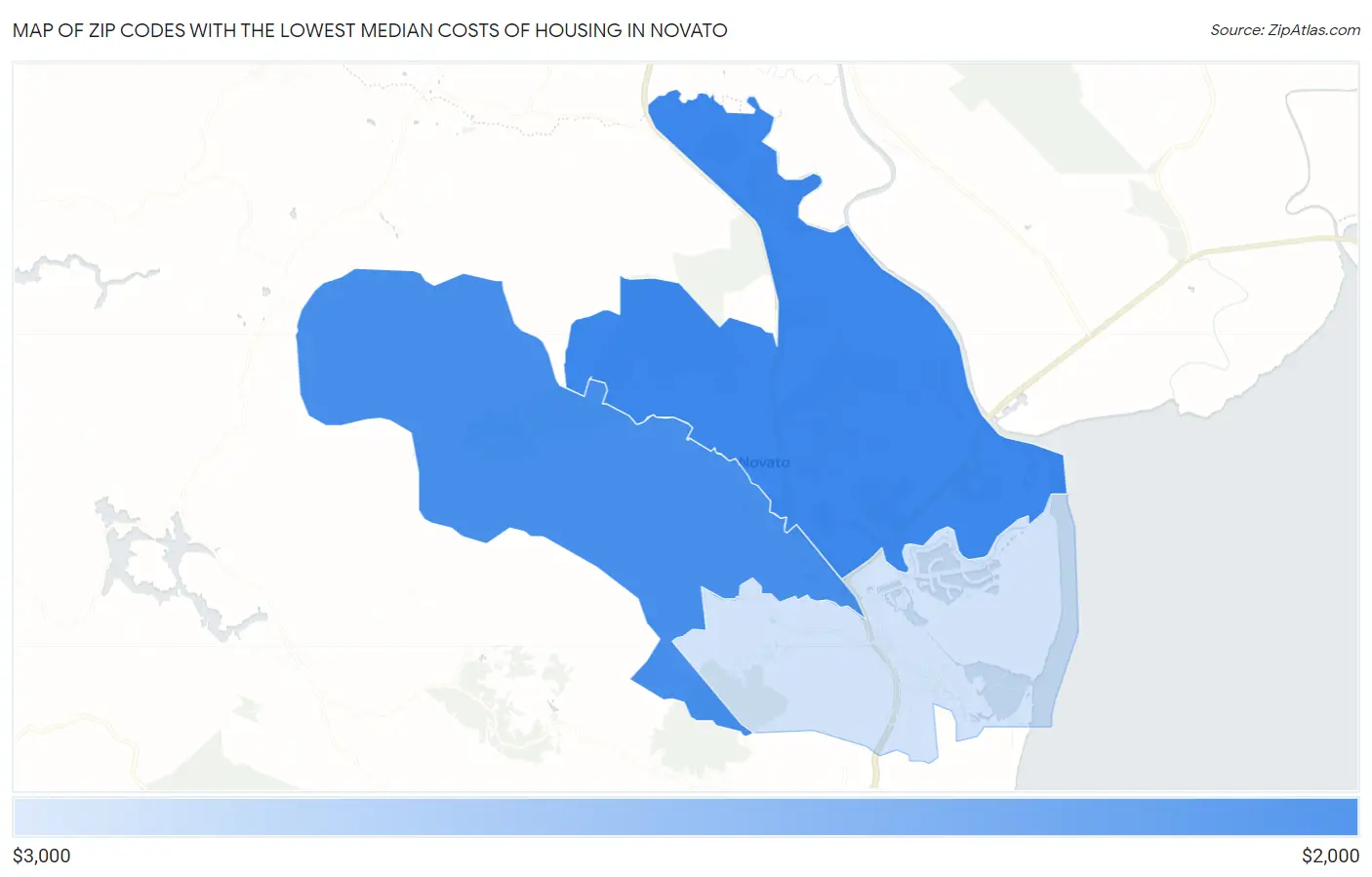 Zip Codes with the Lowest Median Costs of Housing in Novato Map