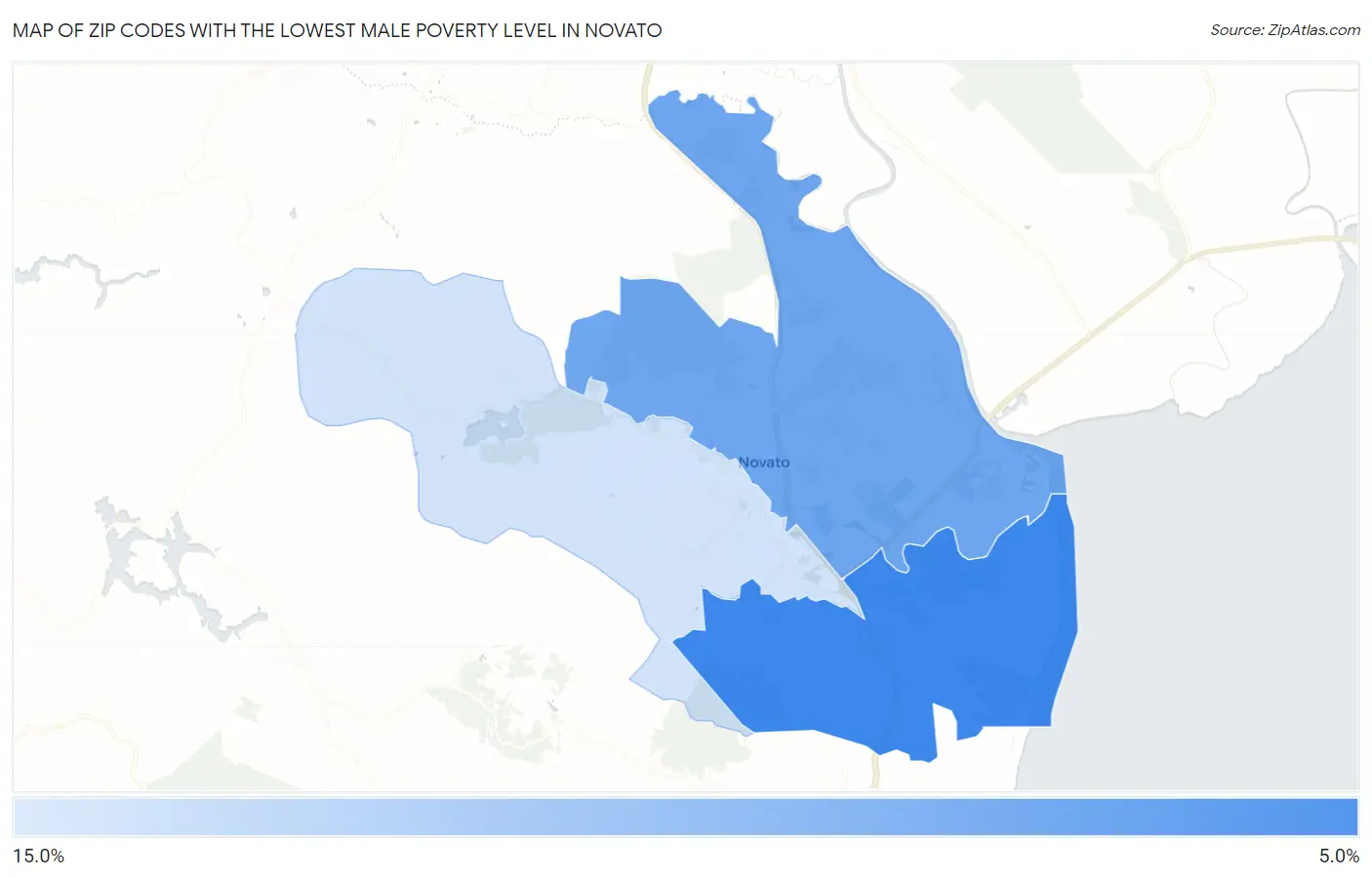 Zip Codes with the Lowest Male Poverty Level in Novato Map