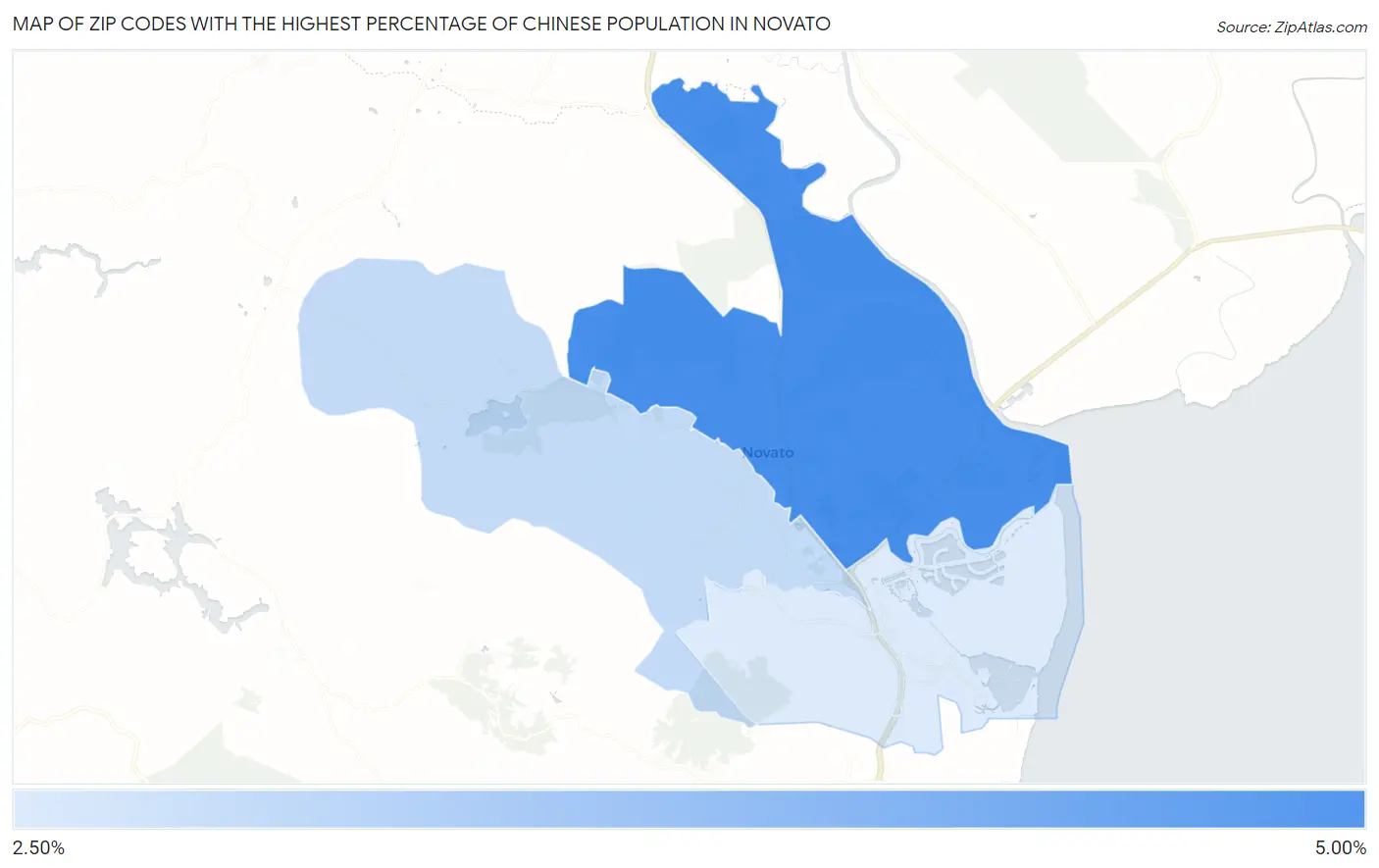 Zip Codes with the Highest Percentage of Chinese Population in Novato Map