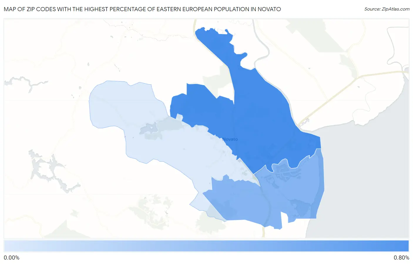 Zip Codes with the Highest Percentage of Eastern European Population in Novato Map