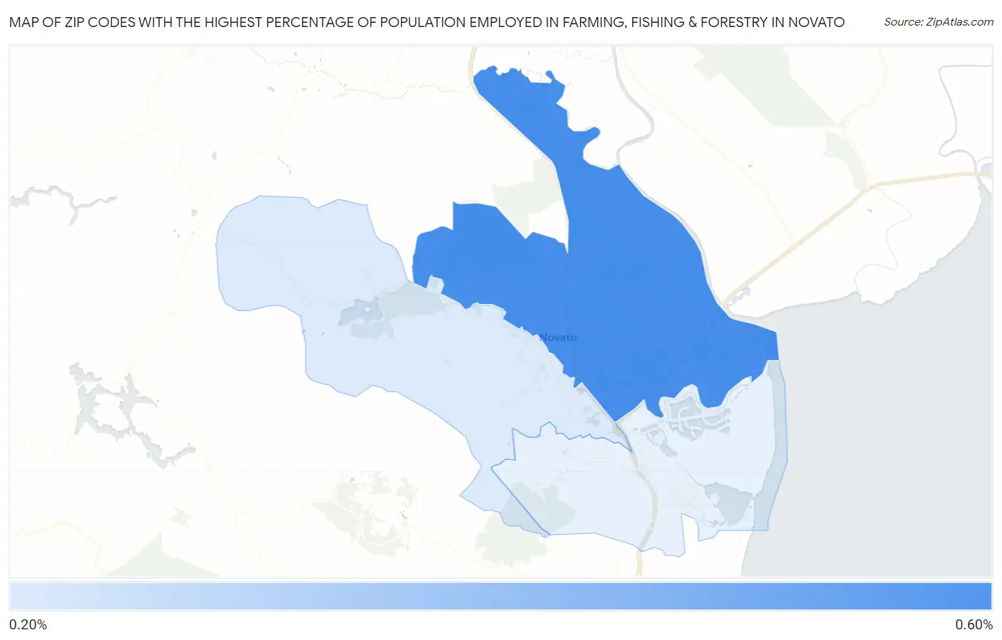 Zip Codes with the Highest Percentage of Population Employed in Farming, Fishing & Forestry in Novato Map