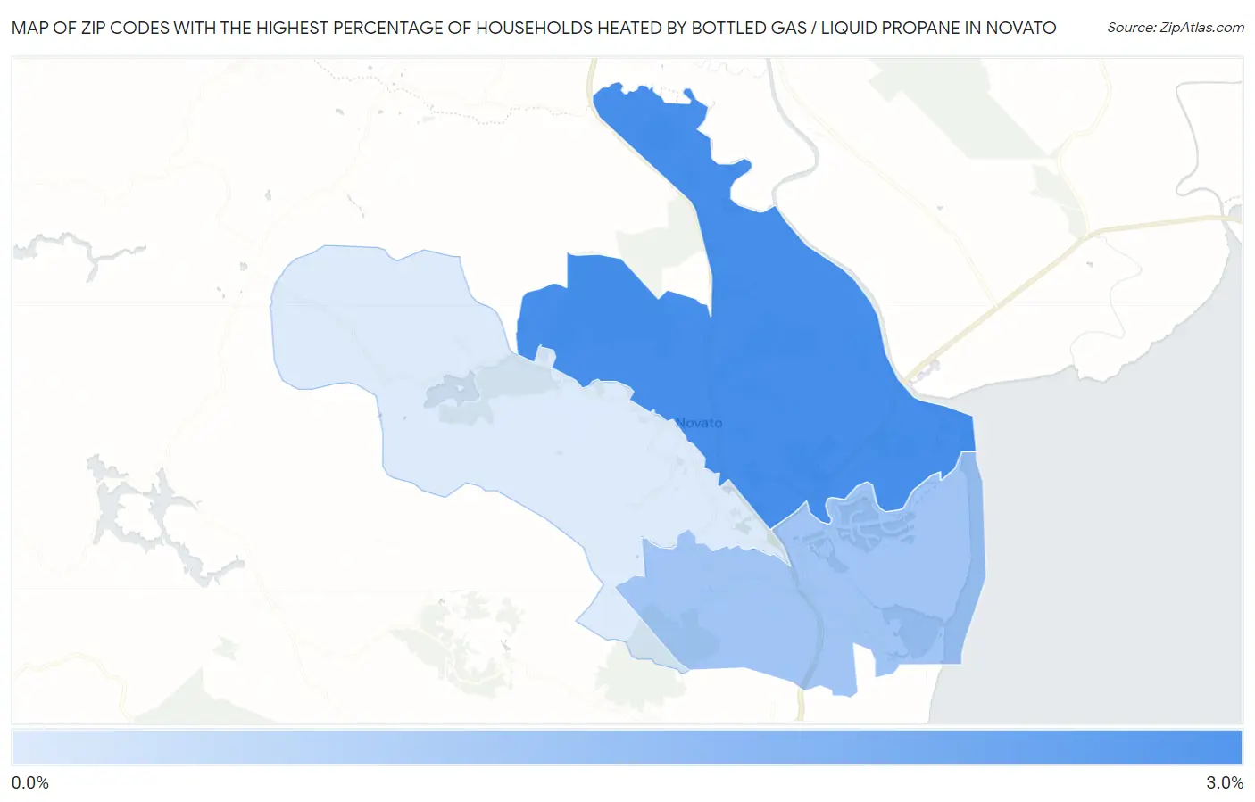 Zip Codes with the Highest Percentage of Households Heated by Bottled Gas / Liquid Propane in Novato Map
