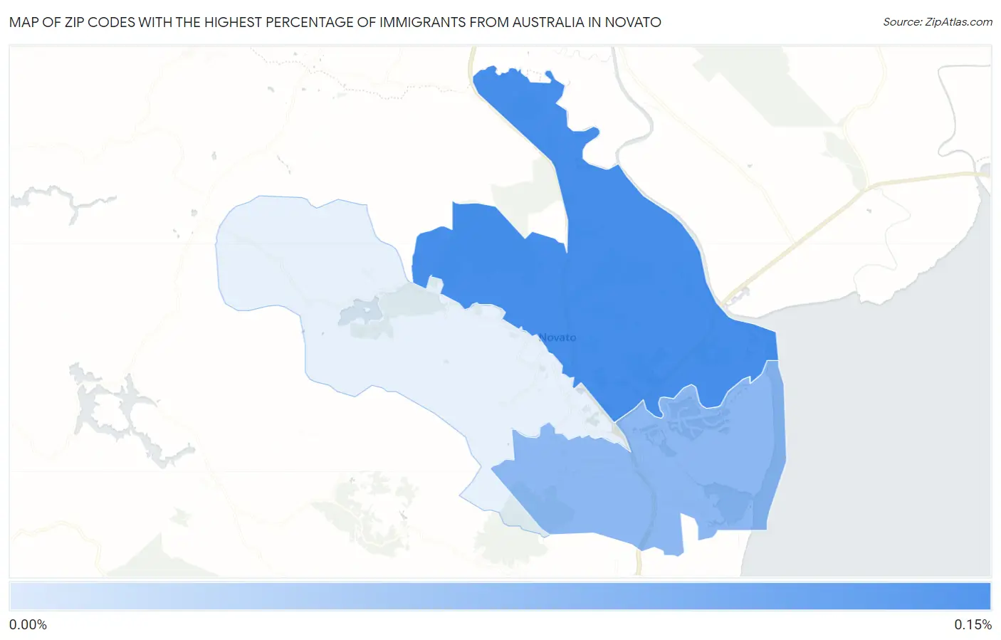 Zip Codes with the Highest Percentage of Immigrants from Australia in Novato Map