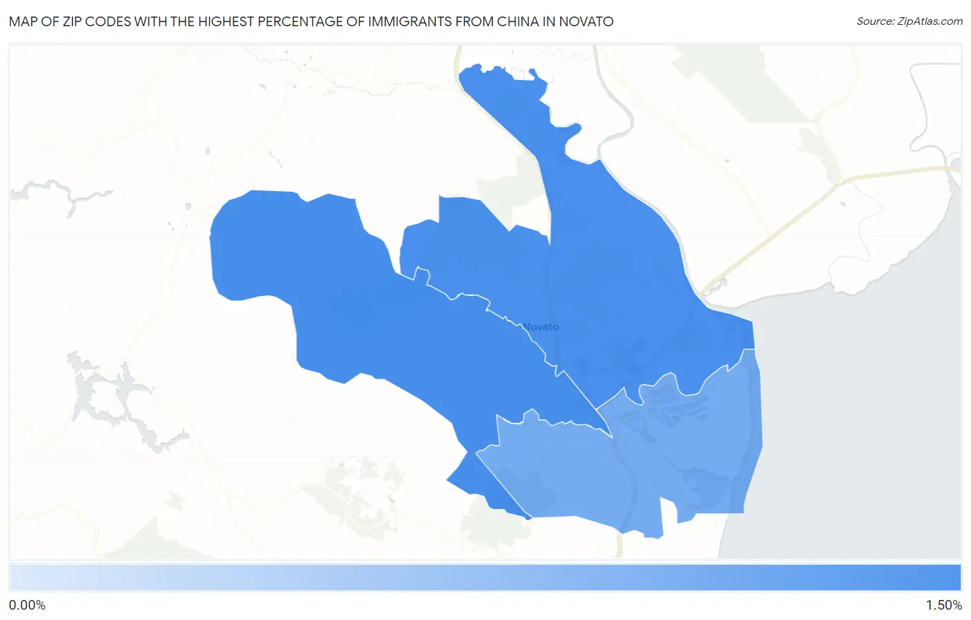 Zip Codes with the Highest Percentage of Immigrants from China in Novato Map