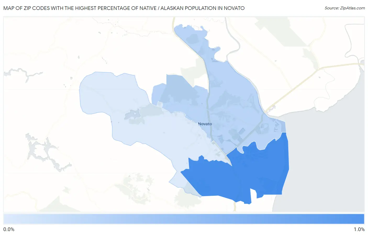 Zip Codes with the Highest Percentage of Native / Alaskan Population in Novato Map