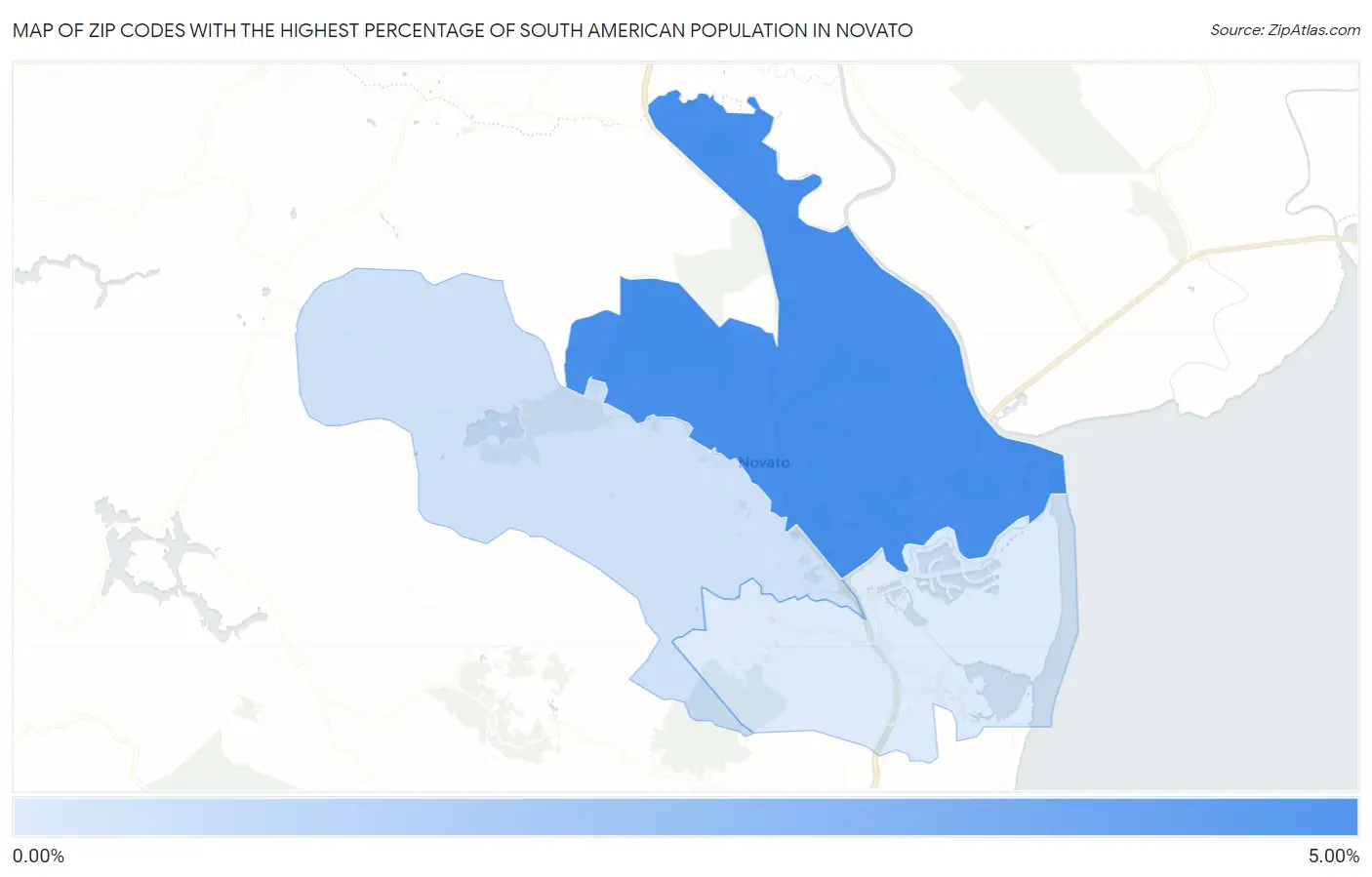 Zip Codes with the Highest Percentage of South American Population in Novato Map