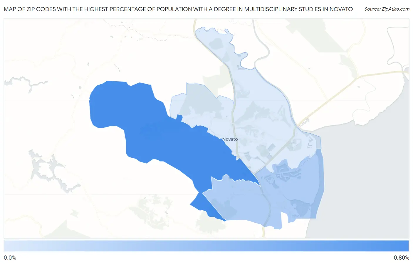Zip Codes with the Highest Percentage of Population with a Degree in Multidisciplinary Studies in Novato Map