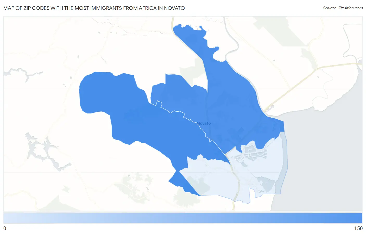 Zip Codes with the Most Immigrants from Africa in Novato Map
