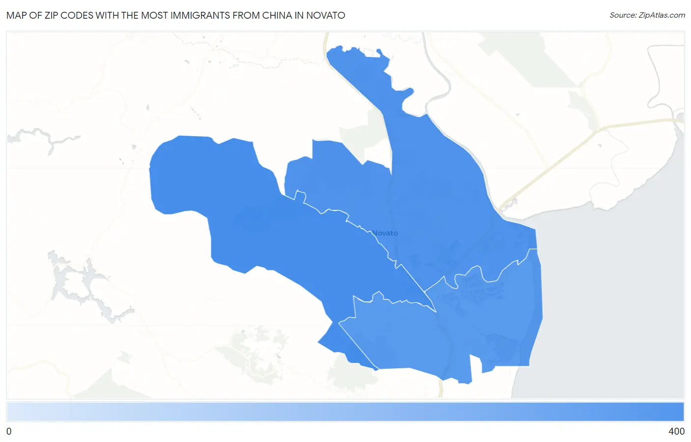 Zip Codes with the Most Immigrants from China in Novato Map