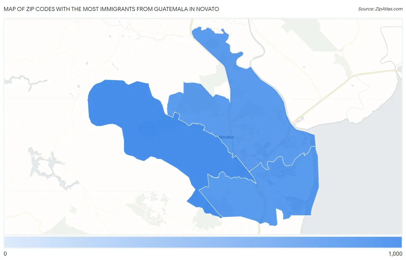 Zip Codes with the Most Immigrants from Guatemala in Novato Map