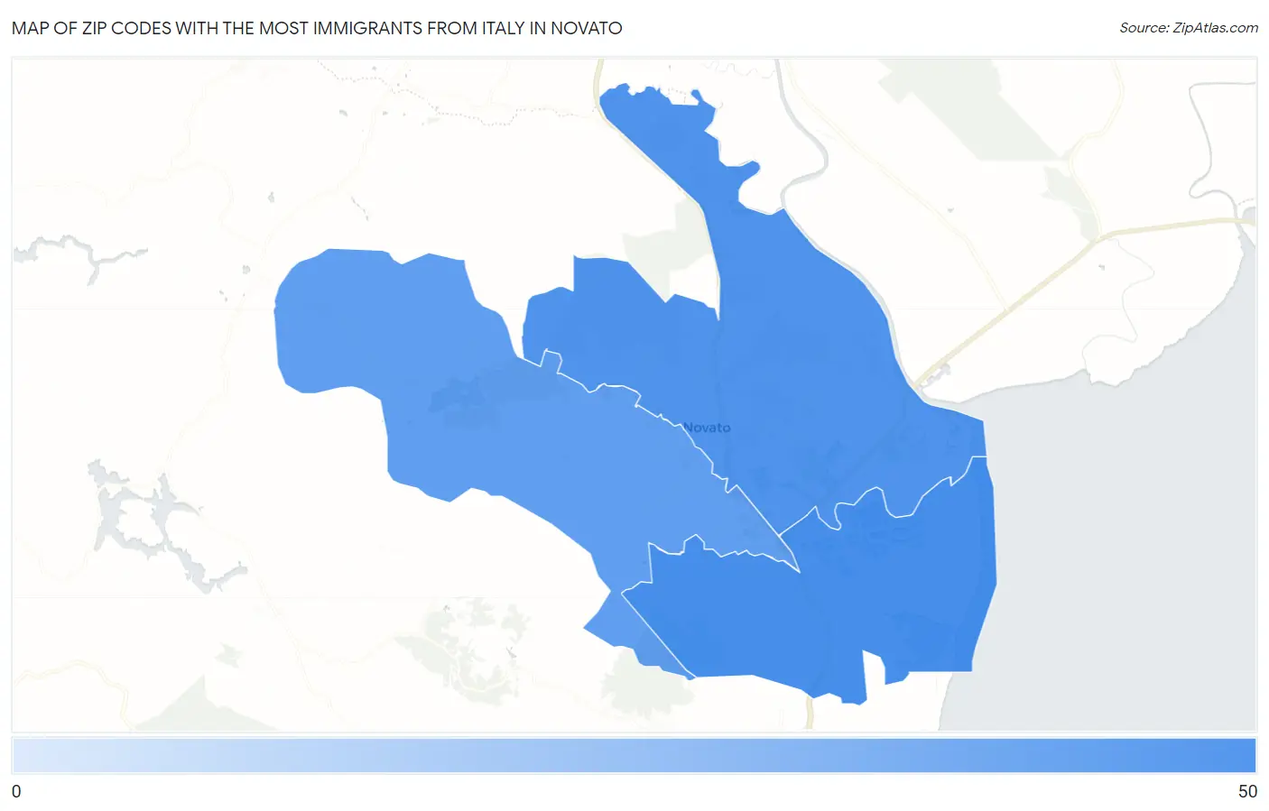 Zip Codes with the Most Immigrants from Italy in Novato Map