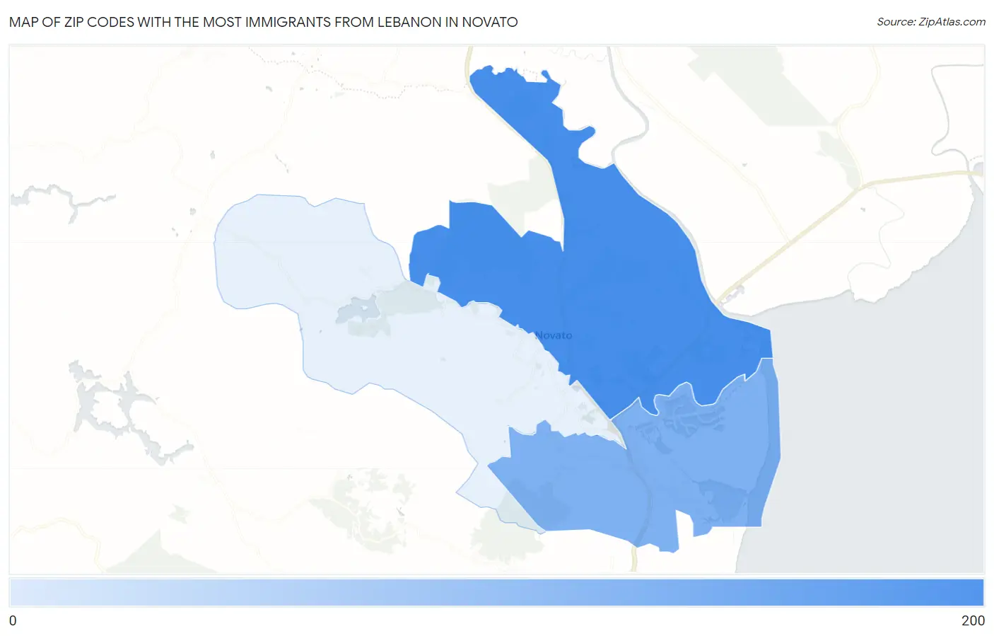 Zip Codes with the Most Immigrants from Lebanon in Novato Map