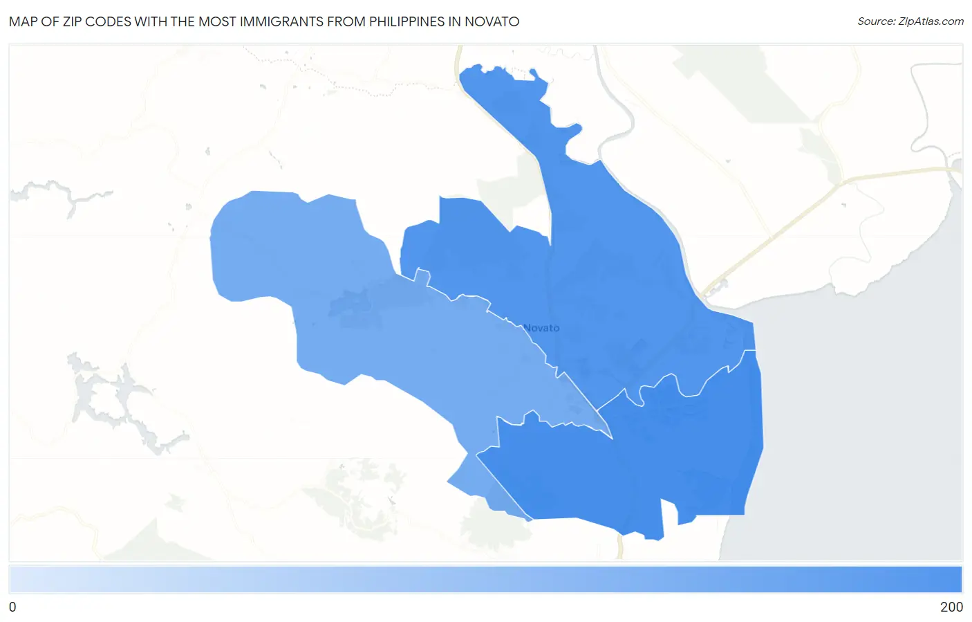 Zip Codes with the Most Immigrants from Philippines in Novato Map