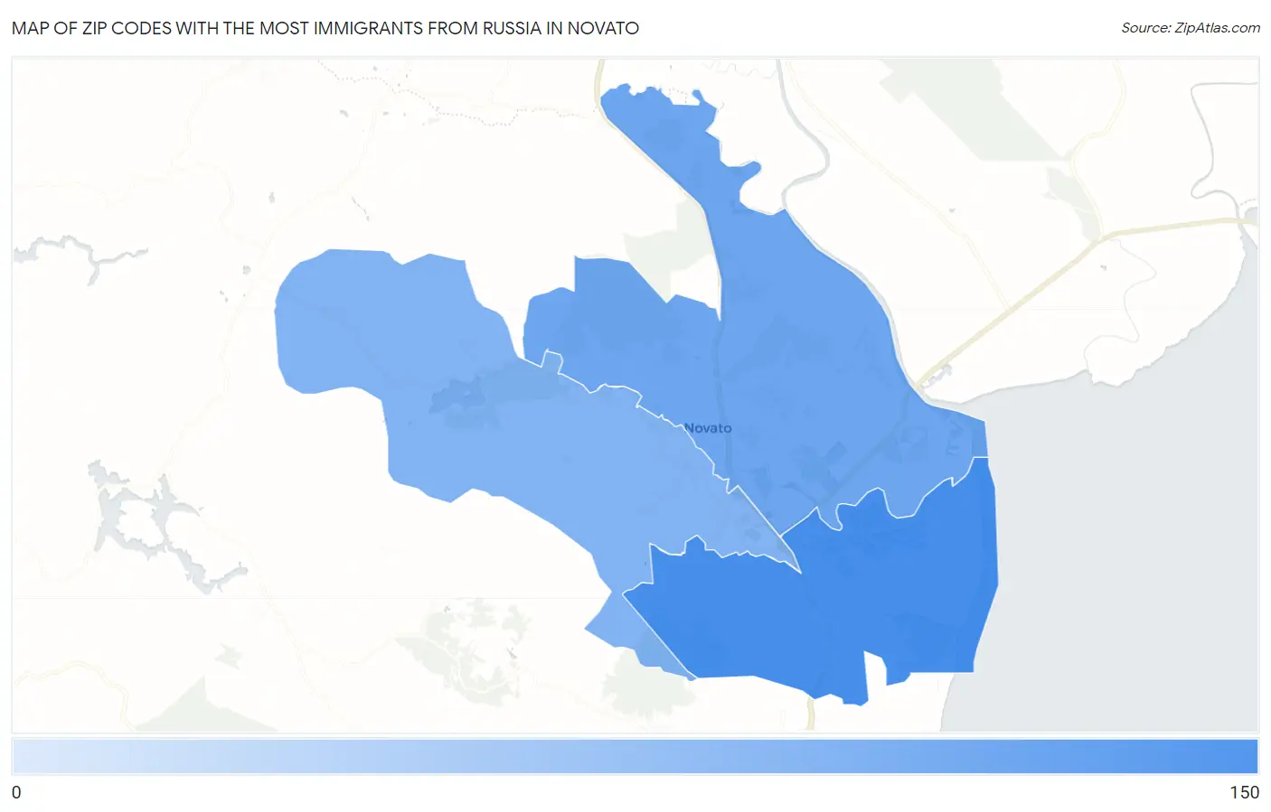 Zip Codes with the Most Immigrants from Russia in Novato Map