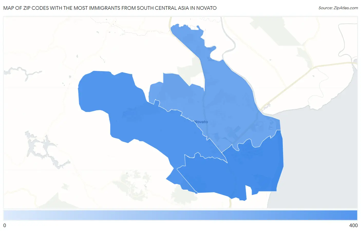 Zip Codes with the Most Immigrants from South Central Asia in Novato Map