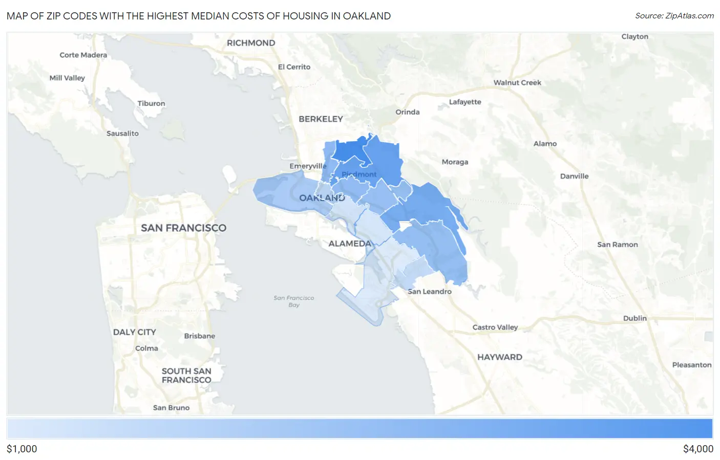 Zip Codes with the Highest Median Costs of Housing in Oakland Map