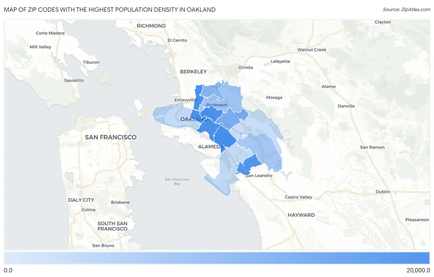 Zip Codes with the Highest Population Density in Oakland Map