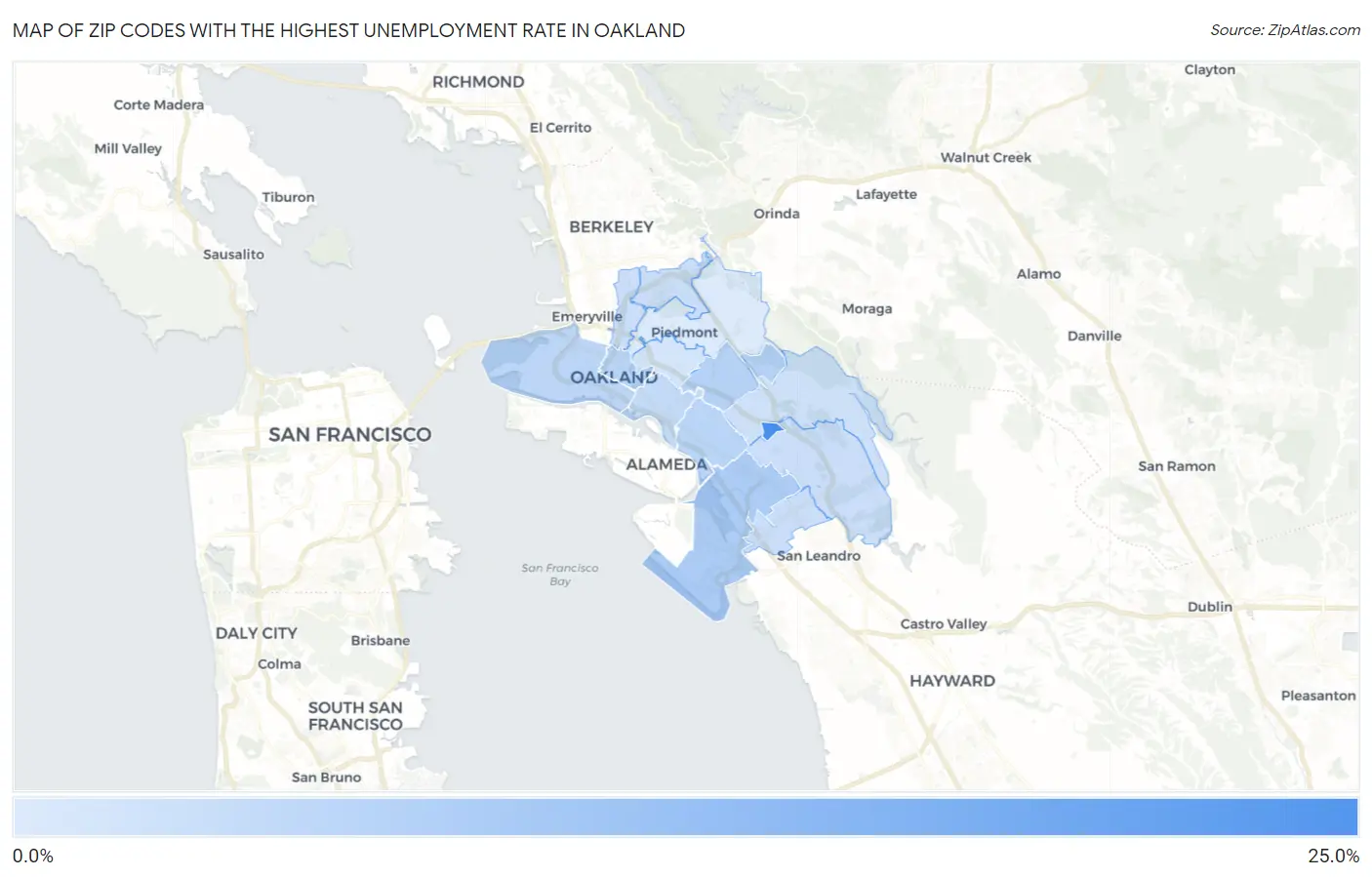 Zip Codes with the Highest Unemployment Rate in Oakland Map