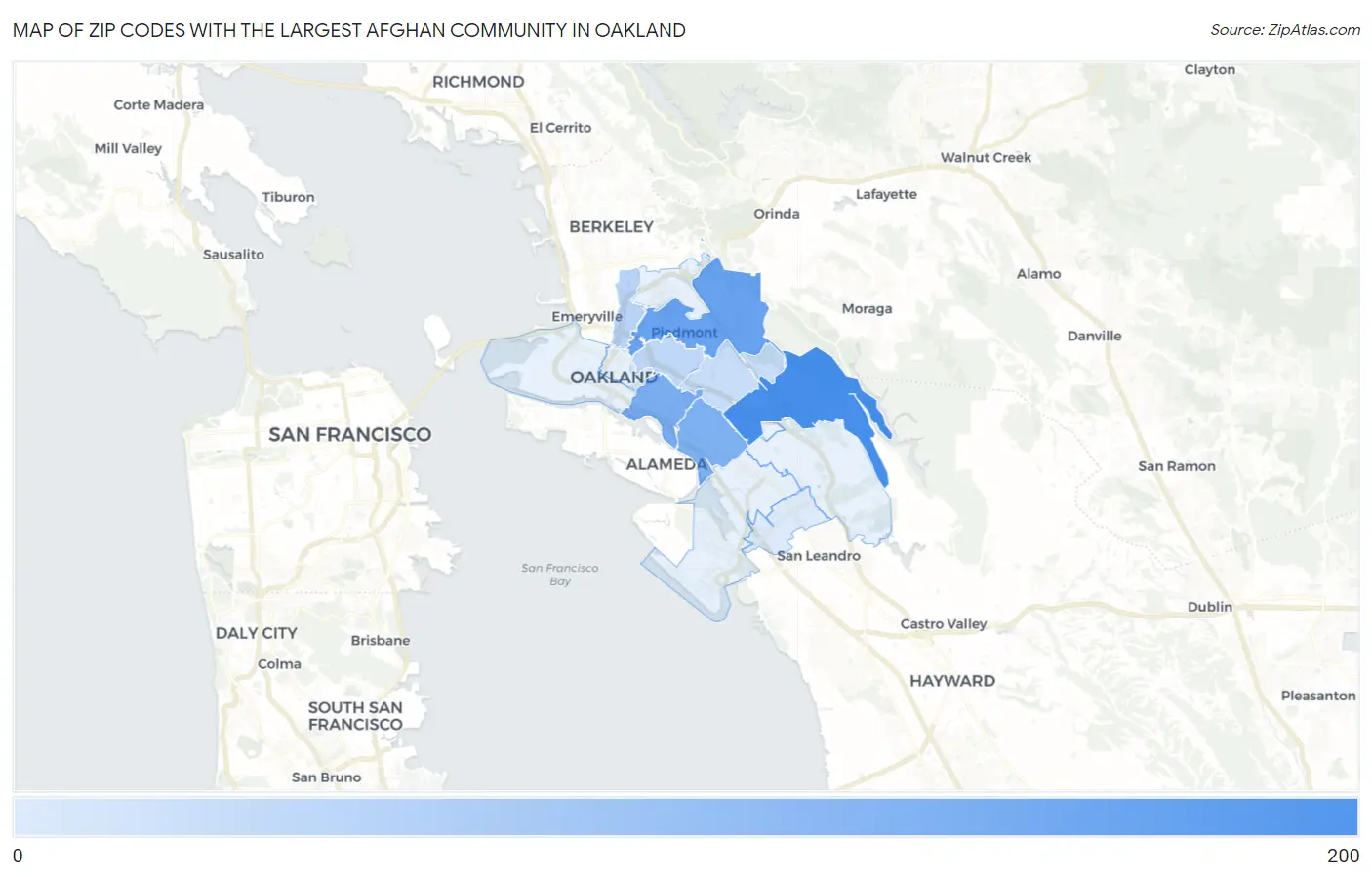 Zip Codes with the Largest Afghan Community in Oakland Map