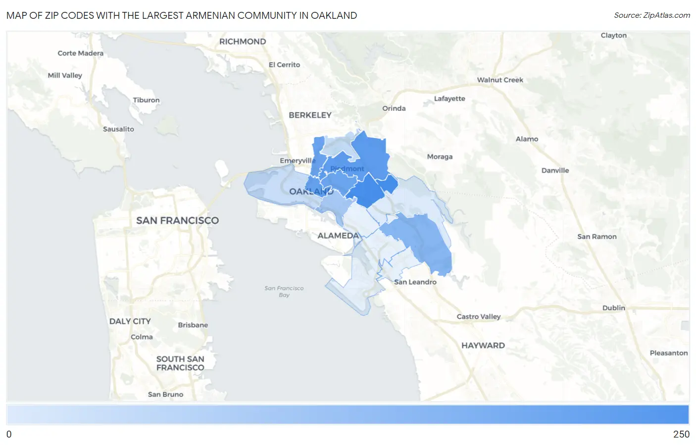 Zip Codes with the Largest Armenian Community in Oakland Map