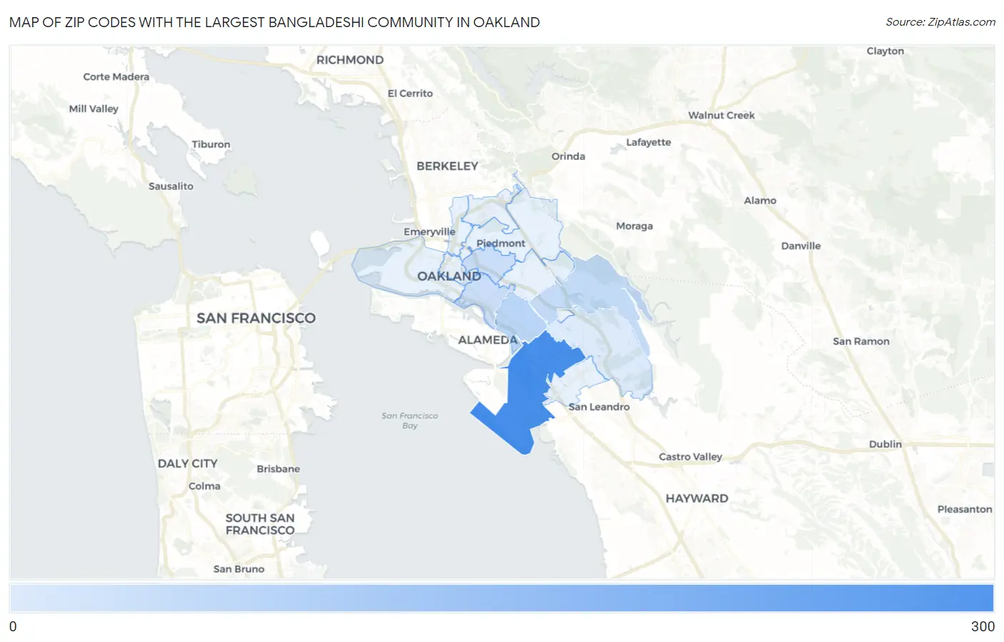Zip Codes with the Largest Bangladeshi Community in Oakland Map