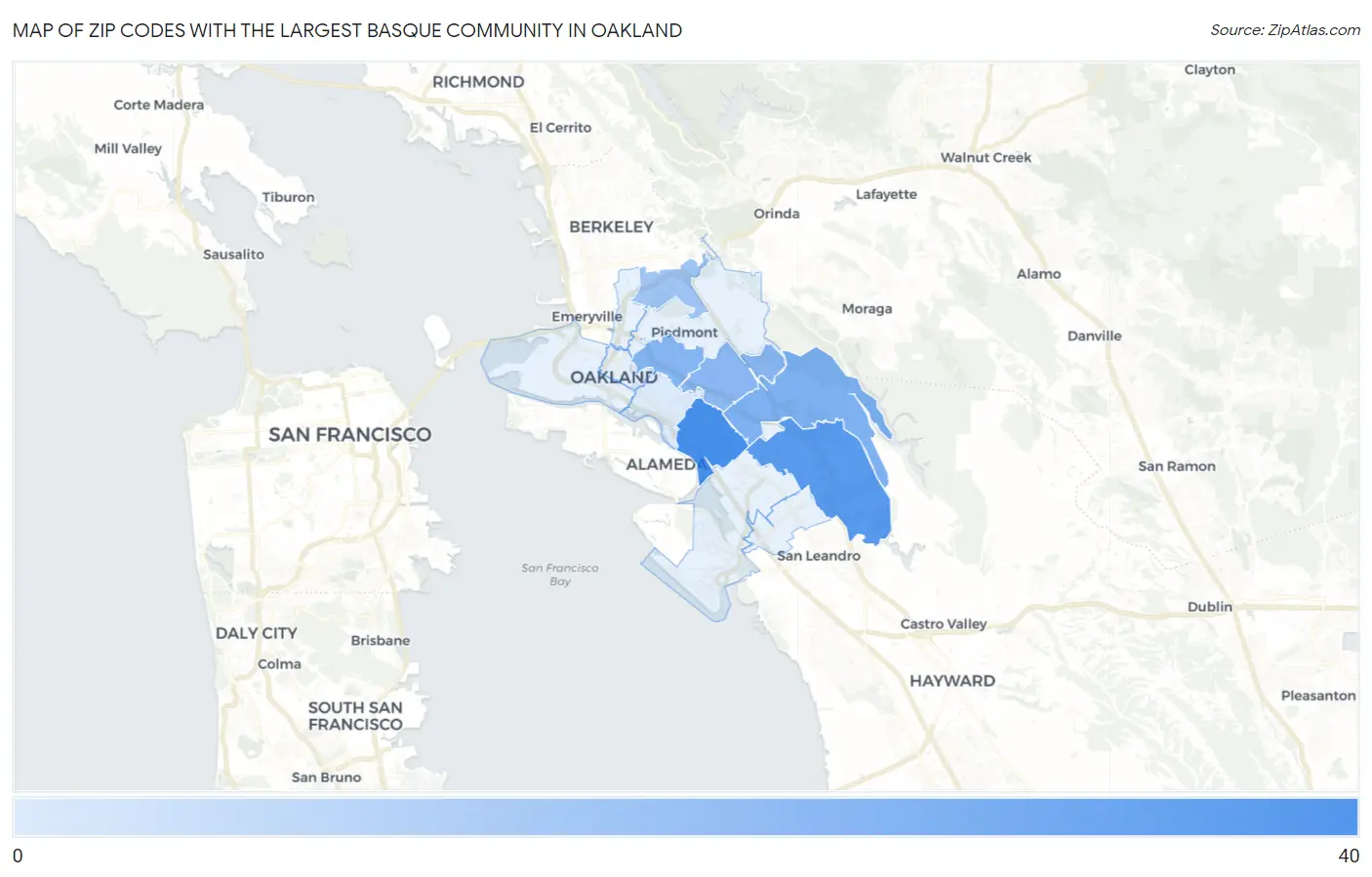 Zip Codes with the Largest Basque Community in Oakland Map