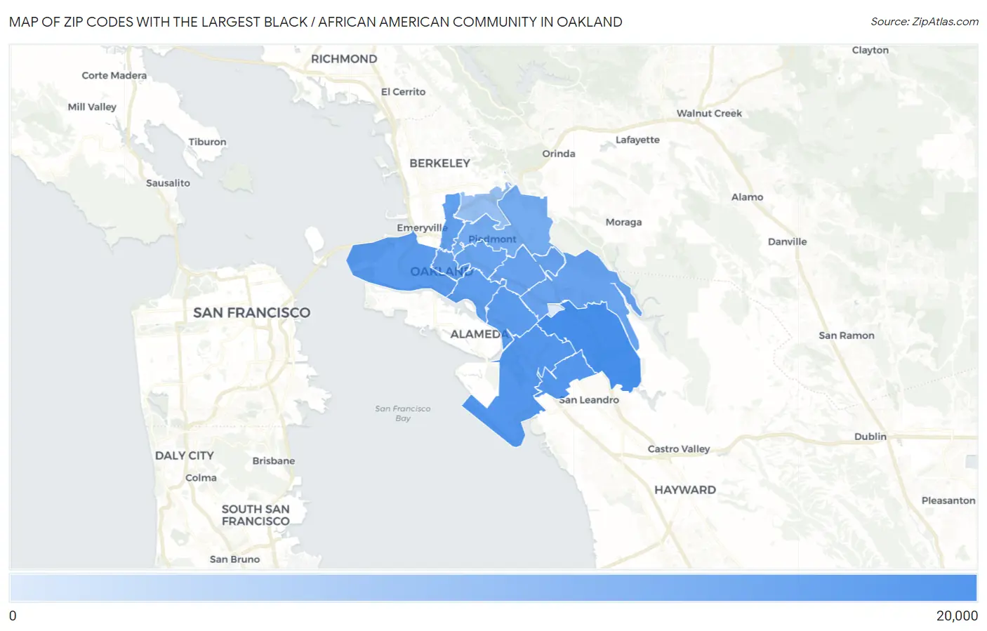 Zip Codes with the Largest Black / African American Community in Oakland Map