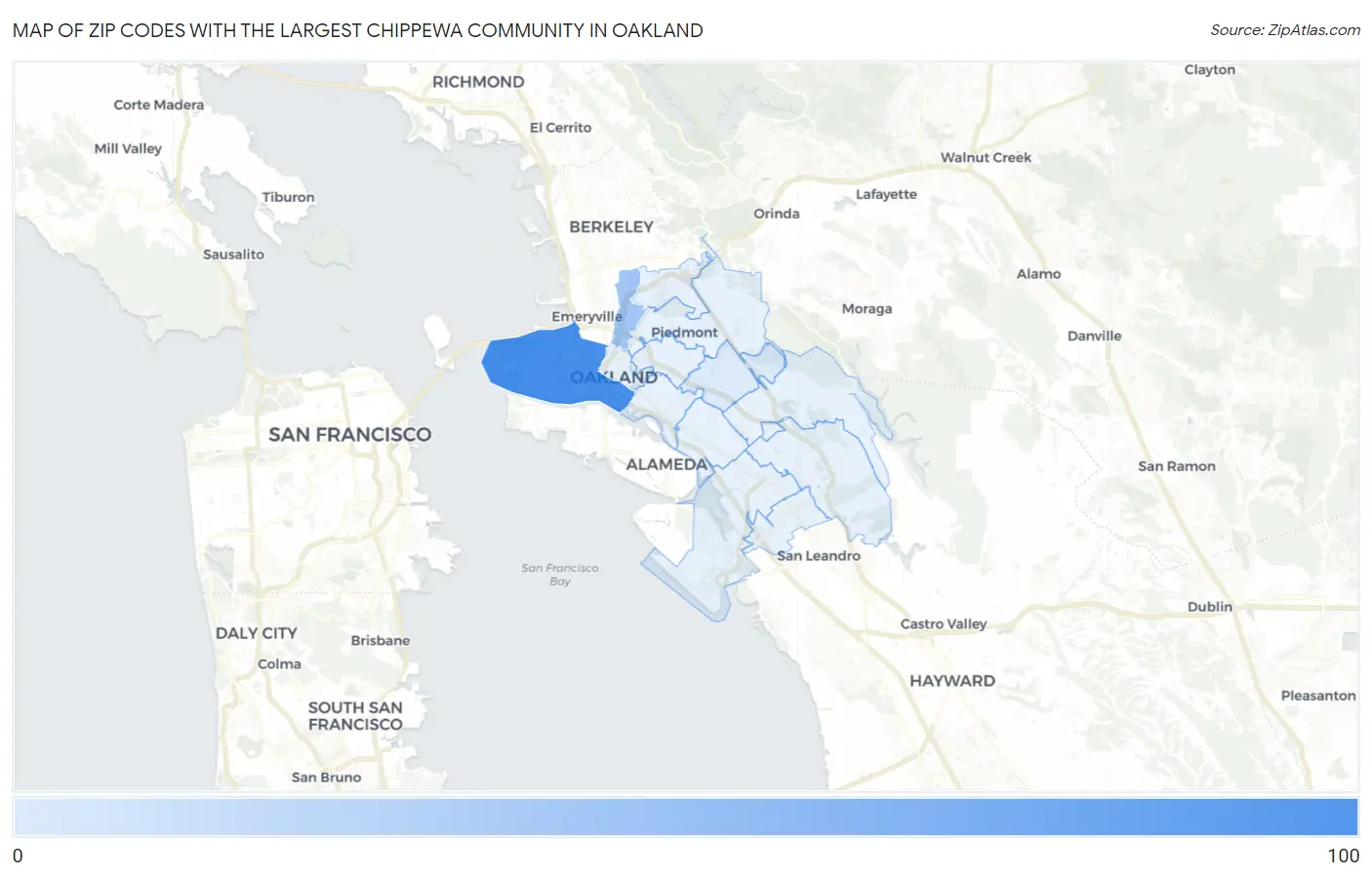 Zip Codes with the Largest Chippewa Community in Oakland Map