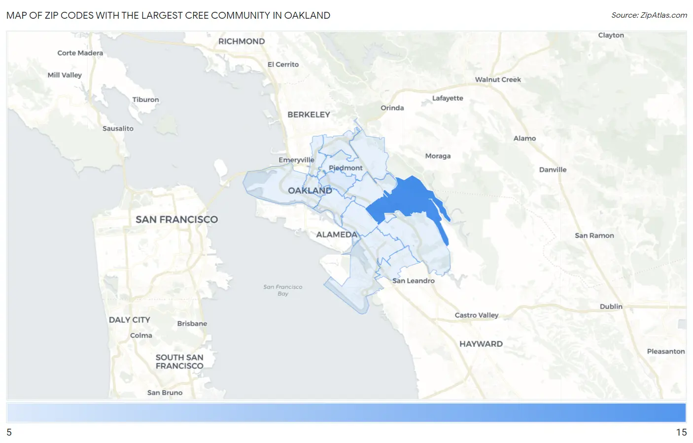 Zip Codes with the Largest Cree Community in Oakland Map