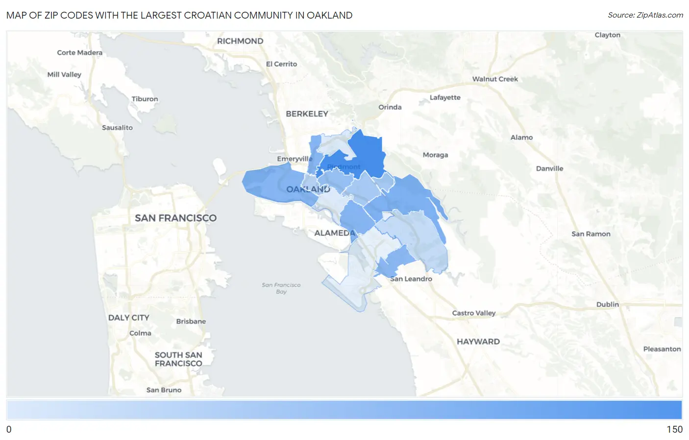 Zip Codes with the Largest Croatian Community in Oakland Map