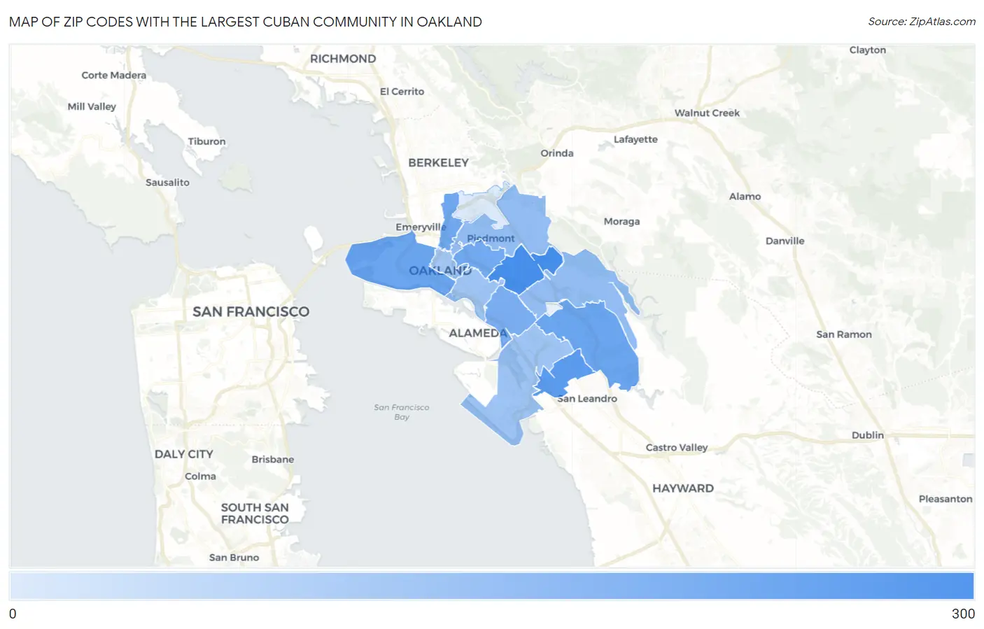 Zip Codes with the Largest Cuban Community in Oakland Map