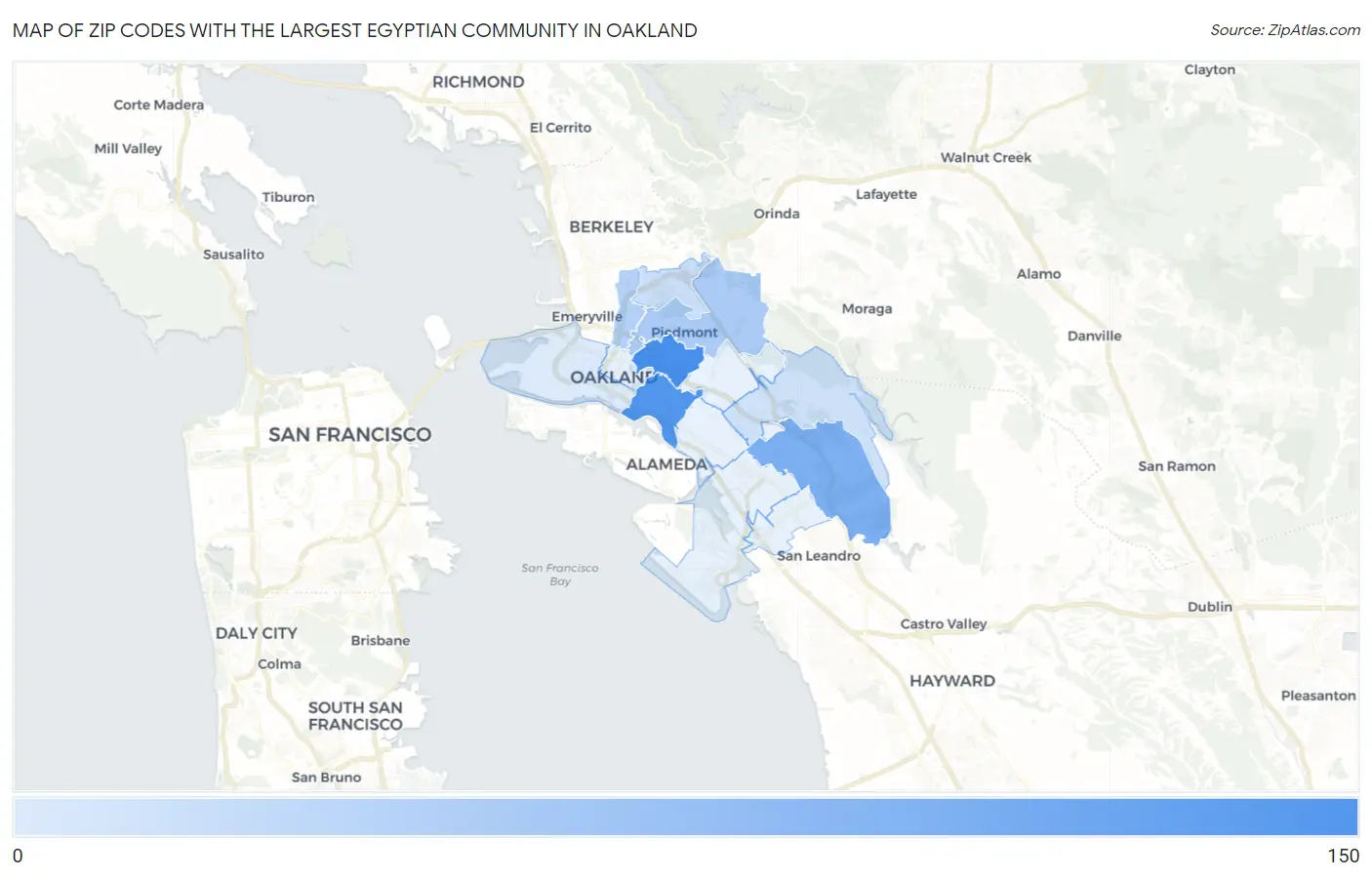 Zip Codes with the Largest Egyptian Community in Oakland Map