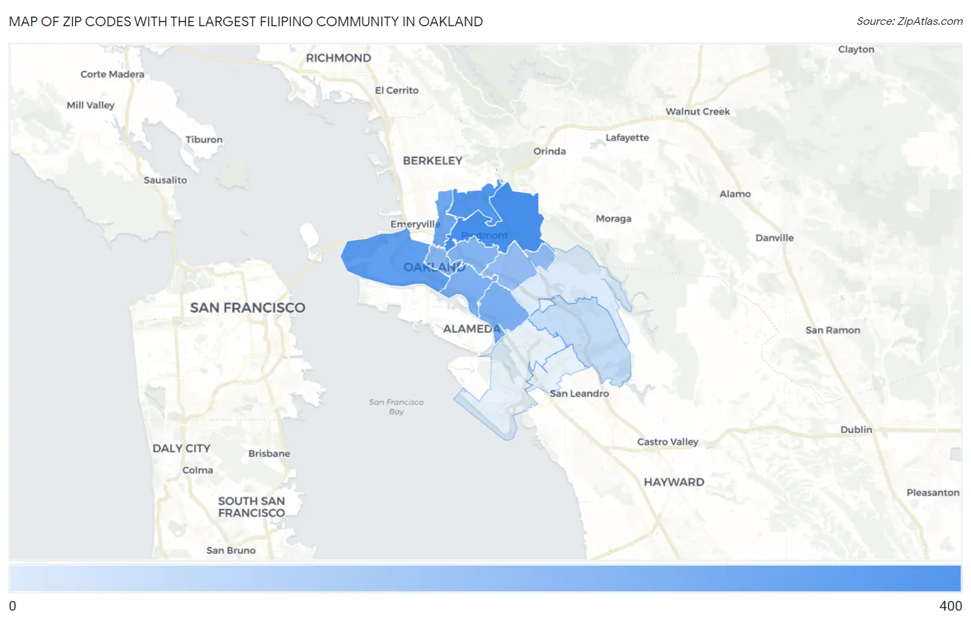 Zip Codes with the Largest Filipino Community in Oakland Map