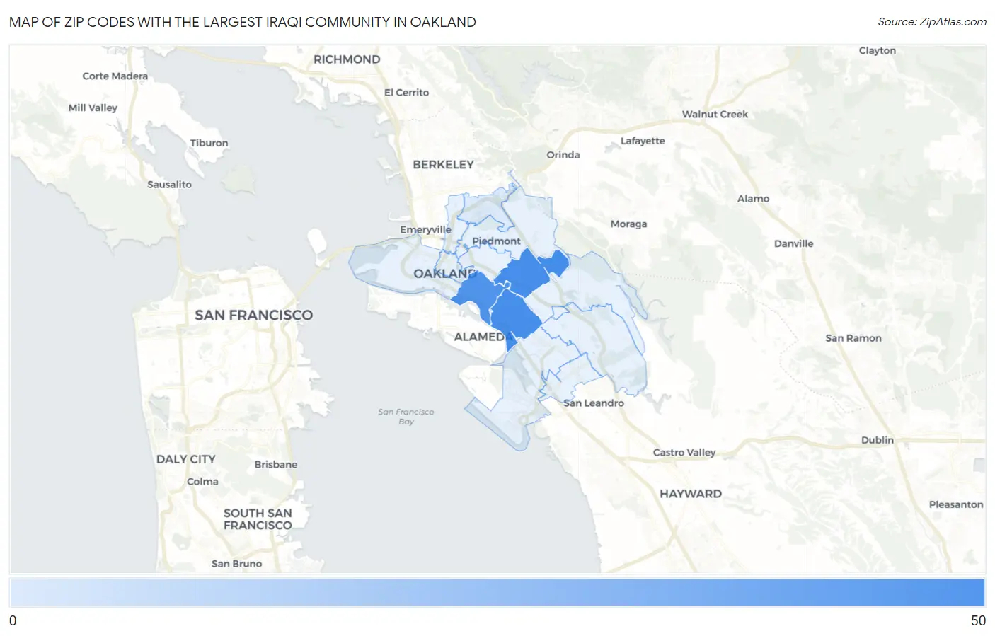 Zip Codes with the Largest Iraqi Community in Oakland Map