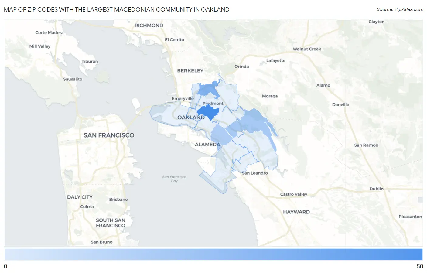 Zip Codes with the Largest Macedonian Community in Oakland Map