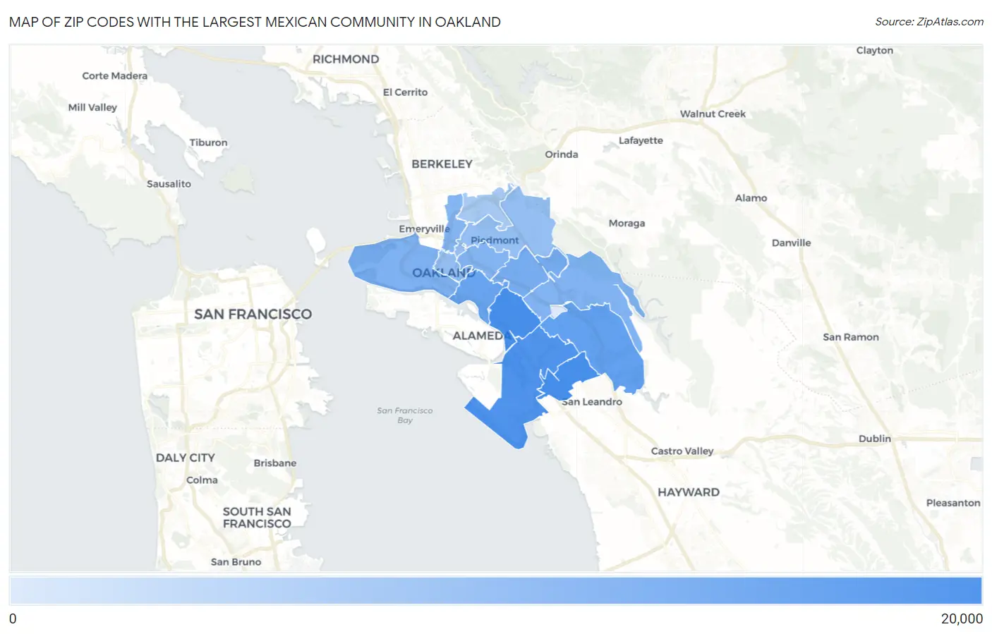 Zip Codes with the Largest Mexican Community in Oakland Map