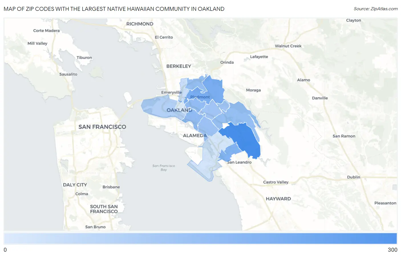 Zip Codes with the Largest Native Hawaiian Community in Oakland Map